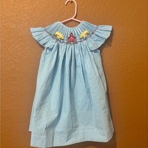 School Bus/ House Hand Smocked Blue Gingham Kids Dress